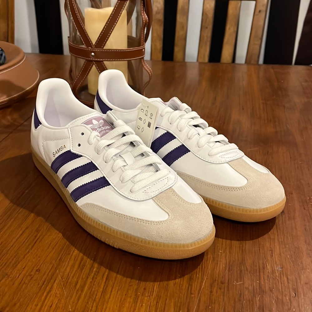 Adidas Samba OG Shoes Sneakers new white purple gum EE5452 new Mens Size 10.5